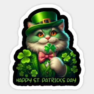 St. Patricks Day Irish Cat Holding A Shamrock Sticker
